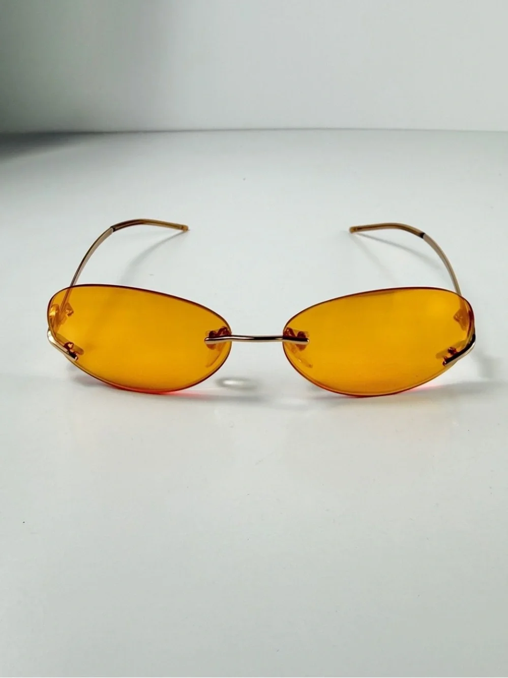 LOEWE SLW 124S Col 300X Deadstock Y2K Rimless Oval Sunglasses Orange Gold Set